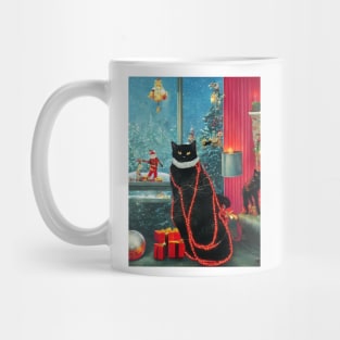 Santa cat tangled up in lights christmas santa Mug